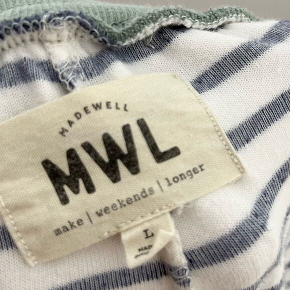 Madewell MWL Womens Velour Slim Jogger Pants Large Green Stripe Loungewear - Picture 6 of 9